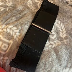 Betsey johnson black elastic ruffle hem waist cinch belt